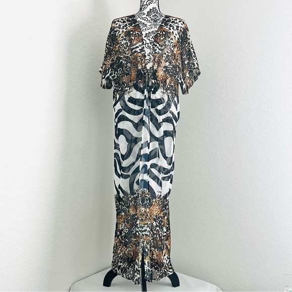 SOLD-Front Cinch-Waist Women's Chiffon Cover Up Long Duster Topper - Picture 4 of 11